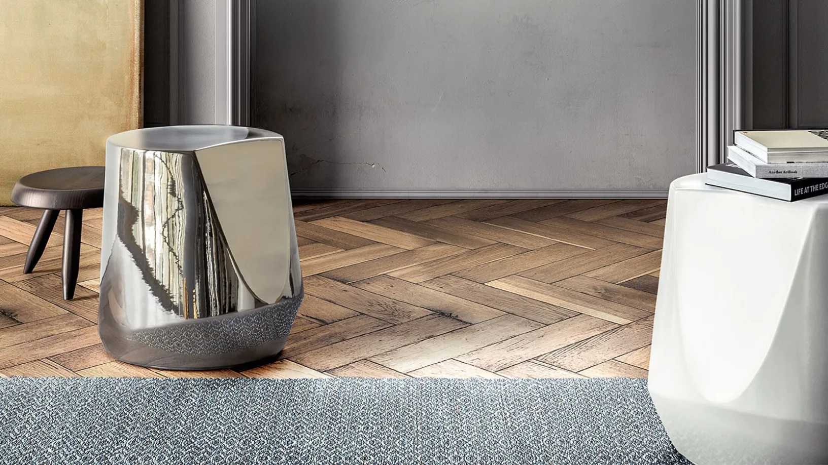 Tavolino di design Haik in ceramica ipergress Argento di Pianca