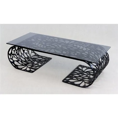 Tavolino Leaves slim con vetro fumé e base traforata di Pintdecor