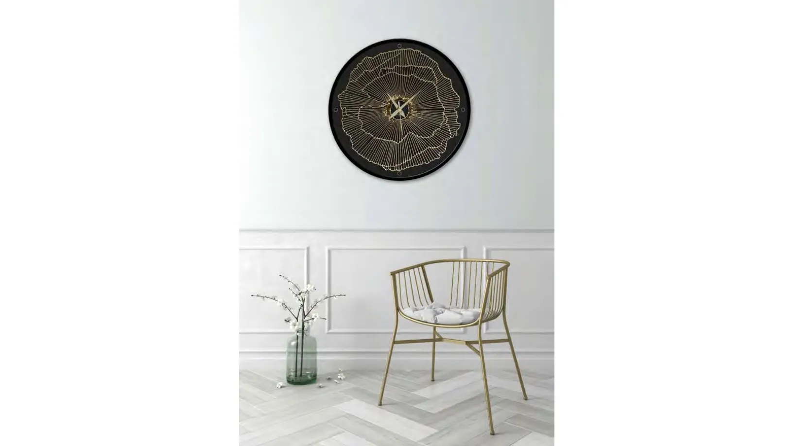 Orologio tondo da muro Linee Dorate di Pintdecor