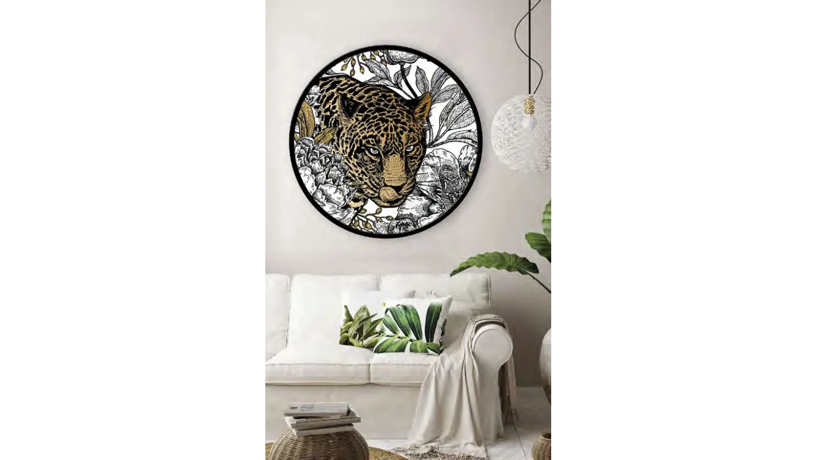 Quadro tondo Leopardo con cornice in metallo di Pintdecor