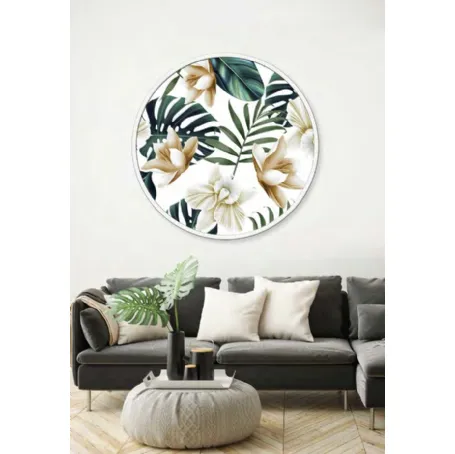 Quadro tondo Orchidee con cornice in metallo di Pintdecor