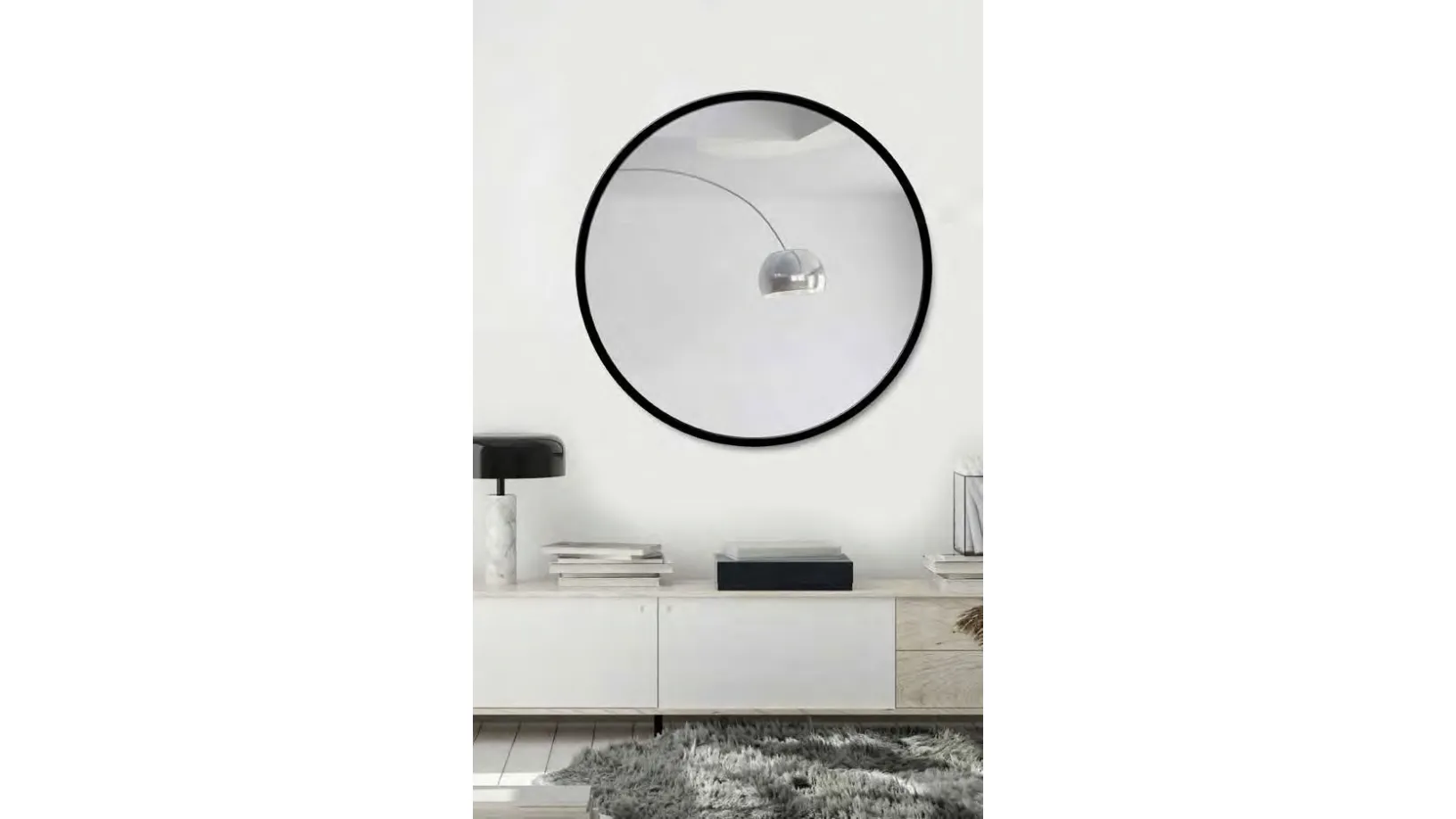 Specchiera tonda con cornice in metallo laccato nero di Pintdecor