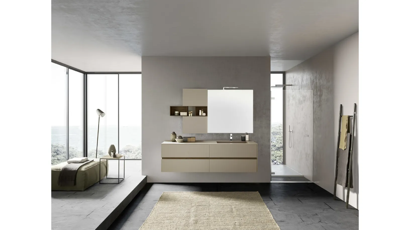 Mobile da Bagno sospeso M2 System C202 in laminato Castoro Ottawa di Baxar