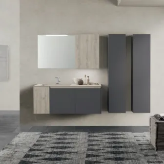 Mobile da Bagno sospeso M2 System C209 in laccato opaco Grigio Grafite e HPL Quercia Grigia di Baxar