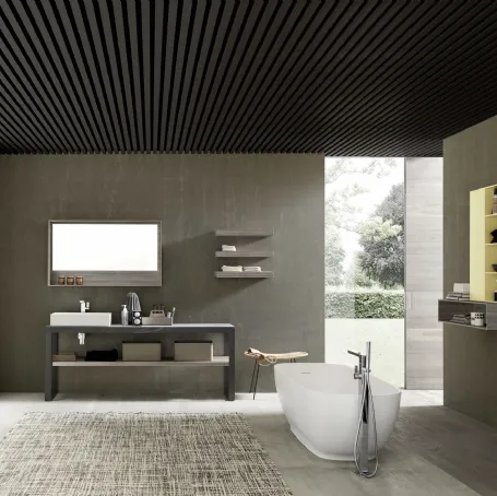 Mobile Bagno da appoggio M System C002 in melaminico e metallo con top in HPL di Baxar