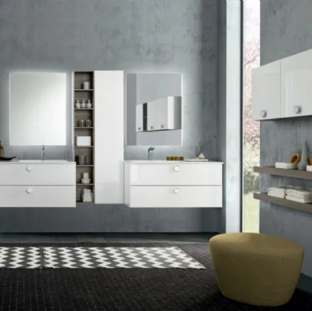 Mobile da Bagno sospeso M System C009 in laccato lucido di Baxar