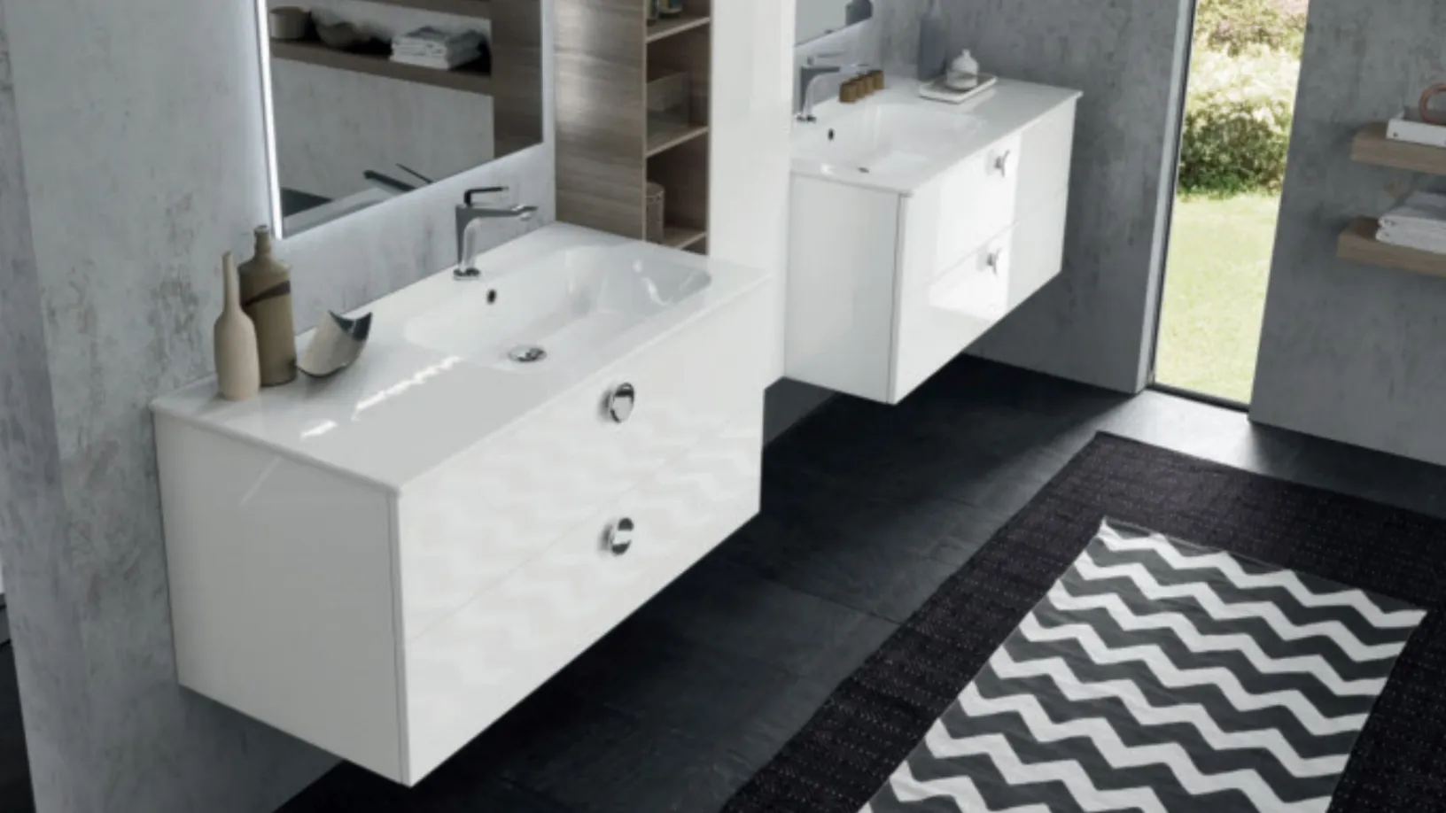 Mobile da Bagno sospeso M System C009 in laccato Bianco lucido di Baxar