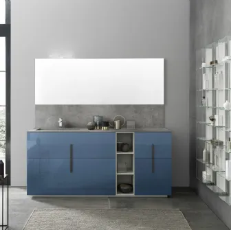 Mobile bagno da appoggio M System C012 in laccato lucido Blu Artico di Baxar