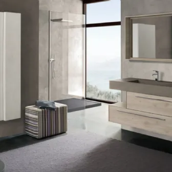 Mobile da Bagno sospeso C016 in melaminico Rovere dogato Grigio di Baxar