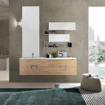 Mobile da Bagno M System C018 in melaminico effetto legno e pensili in laccato opaco di Baxar