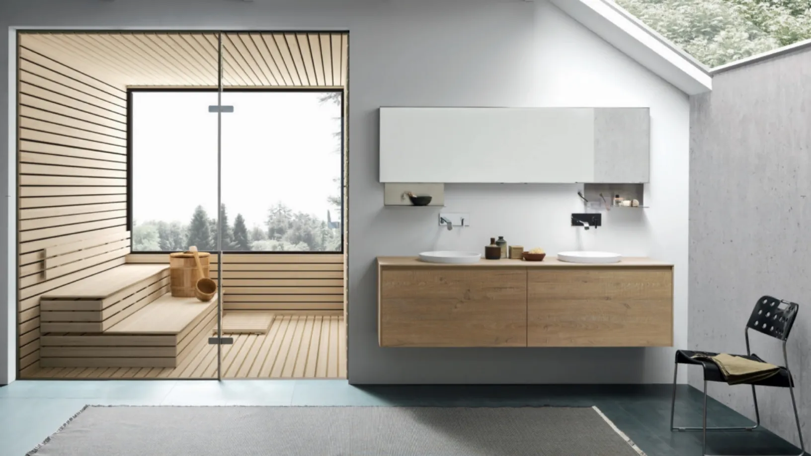 Mobile da Bagno sospeso M1 System C106 in melaminico effetto legno di Baxar