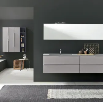 Mobile da Bagno sospeso M1 System C108 in laccato opaco Grigio Perla e Grigio Grafite di Baxar