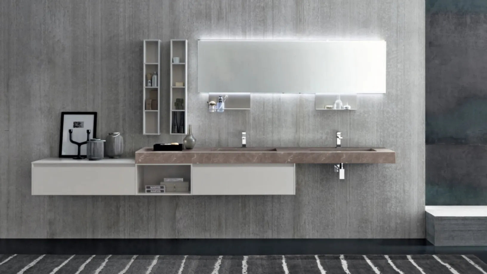 Mobile da Bagno sospeso M2 System C215 in laccato Grigio Chiaro opaco di Baxar