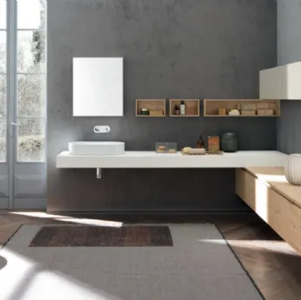 Mobile da Bagno M2 System C216 in melaminico effetto legno con top in ecomalta Bianca di Baxar