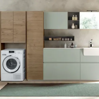 Mobile da Bagno Laundry System C09 in melaminico Rovere e laccato Verde opacodi Baxar
