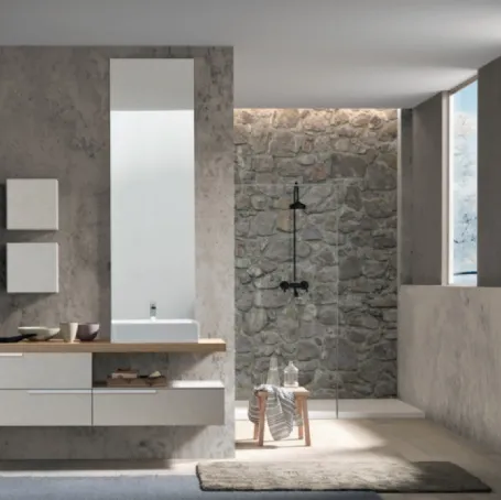 Mobile da Bagno sospeso M System C007 in melaminico cemento tortora con pensili laccati di Baxar