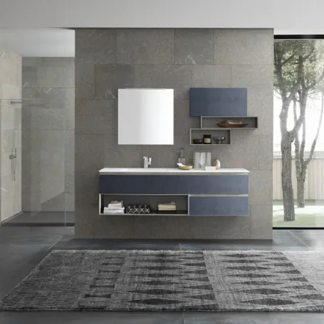 Mobile da Bagno sospeso M1 System C104 in melaminico Cemento Blu Oltremare di Baxar