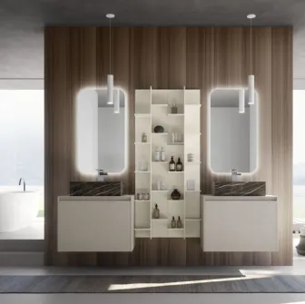Mobile da Bagno sospeso M2 System Upgrade 12 in laccato opaco Platino con lavabo in gres effetto marmo di Baxar
