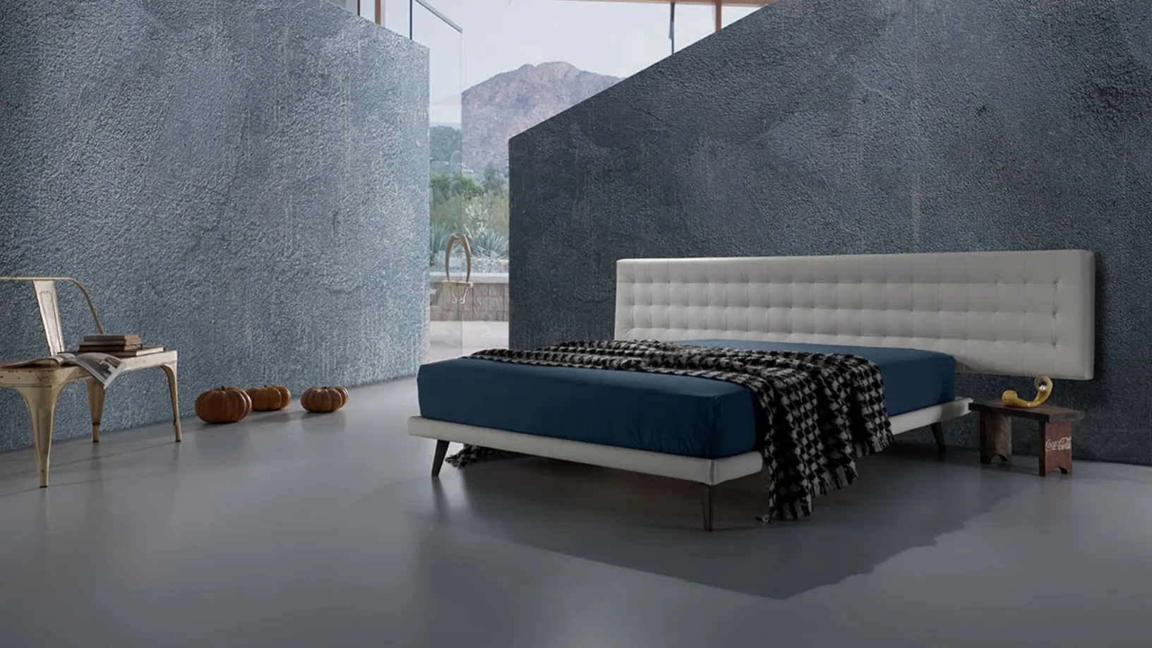Letto matrimoniale con testiera importante in pelle trapuntata Twist Lersa 290 di Excò