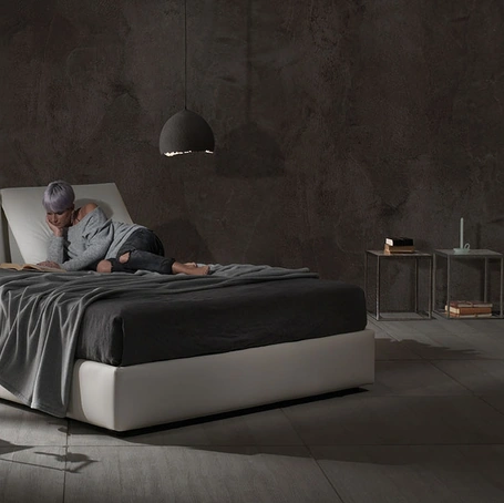 Letto matrimoniale Zoè Tre Ring 28 in vellutino imbottito di Excò