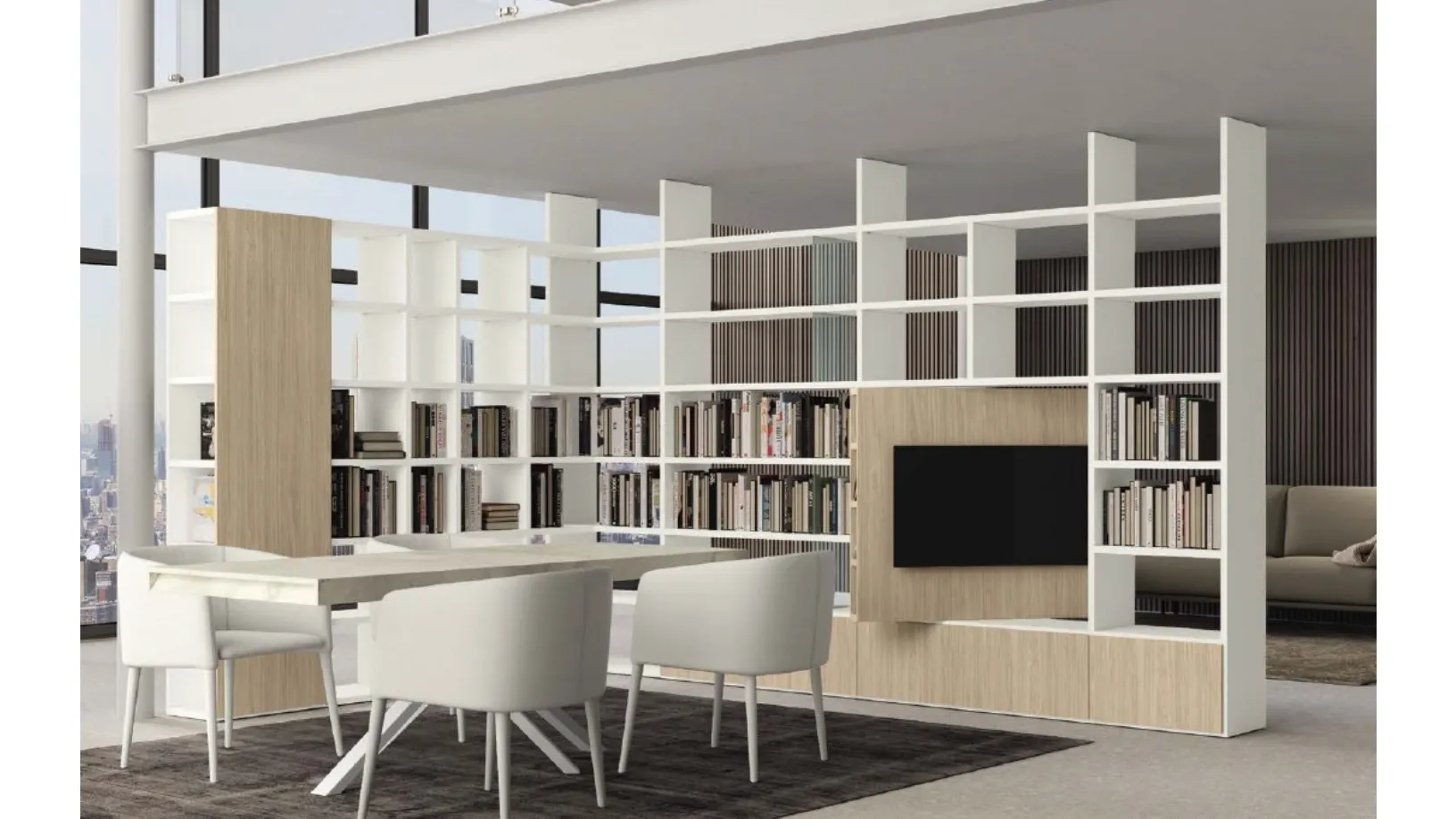 Libreria divisoria Vitalyty Luce in melaminico Bianco e finitura legno di Colombini Casa
