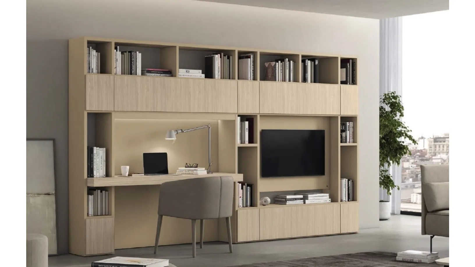 Libreria Vitalyty Luce a parete in melaminico finitura Legno Chiaro di Colombini Casa