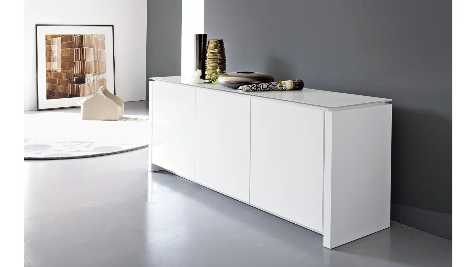 Madia in laccato opaco con piano in vetro serigrafato Mag 01 di Calligaris