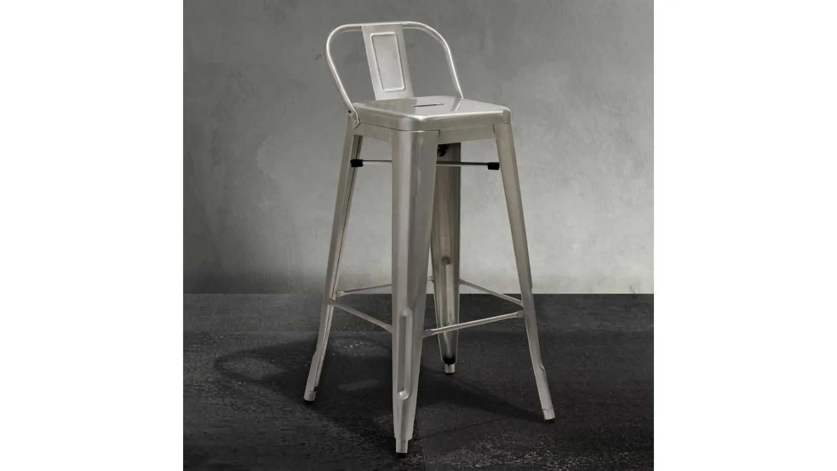 Sgabello Route 66 Back Stool 65 in metallo di La Seggiola