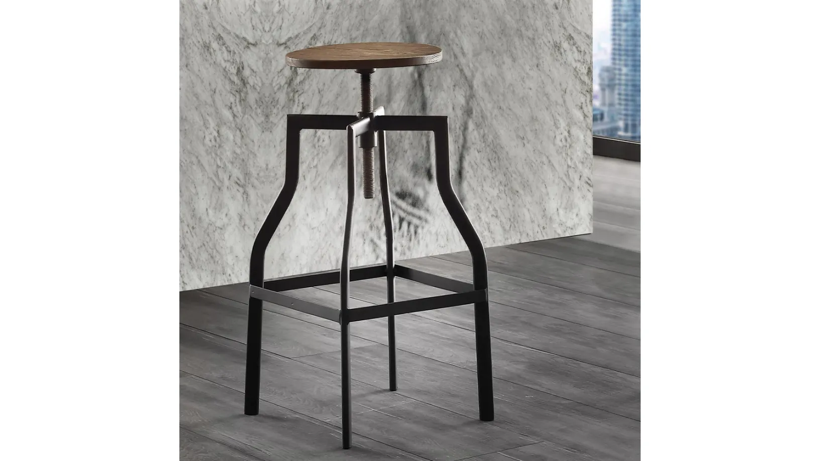 Sgabello Urban con sedile in noce industrial e struttura in metallo verniciato nero di La Seggiola