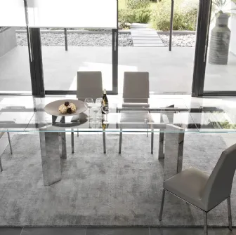 Tavolo allungabile in vetro con gambe in metallo Tower di Calligaris