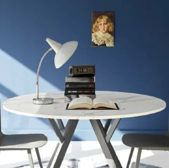 Tavolo allungabile Libra Round in HPL effetto marmo e gambe in alluminio di Sedie Brianza