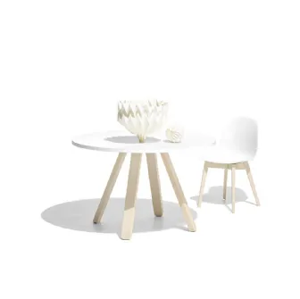 Tavolo rotondo in laminato bianco e base in legno di faggio sbiancato Stecco di Connubia