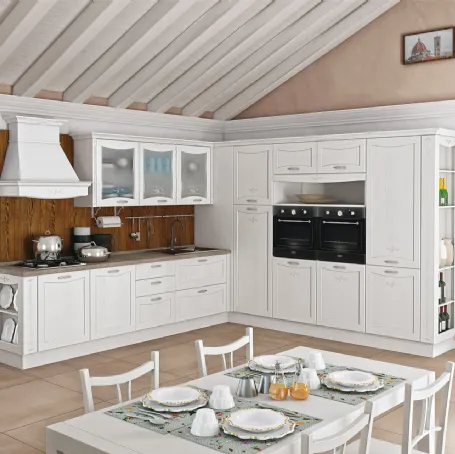 Cucina Classica angolare con penisola Aurea in Frassino laccato Bianco di Creo