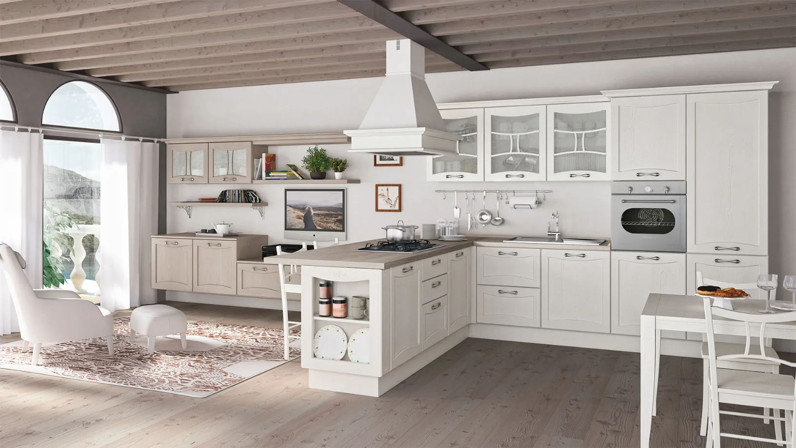 Cucina Classica Aurea finitura Laccato Bianco v2 di Creo