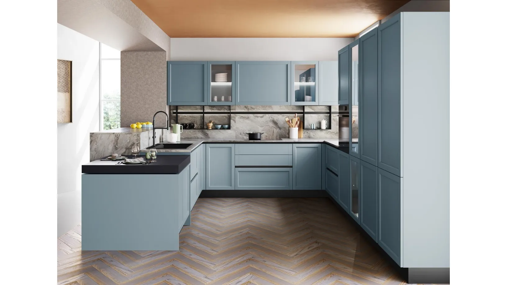Cucina Classica Contempo angolare in laccato opaco di Creo