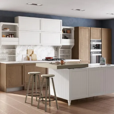 Cucina Classica con isola Contempo in Frassino Bianco e Terra di Creo