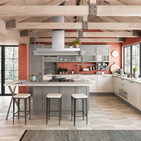 Cucina Classica Contempo in laccato Bianco Lucido e Frassino Grigio Argilla di Creo