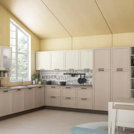 Cucina Classica angolare Contempo in laccato opaco Platino e Frassino Bianco di Creo