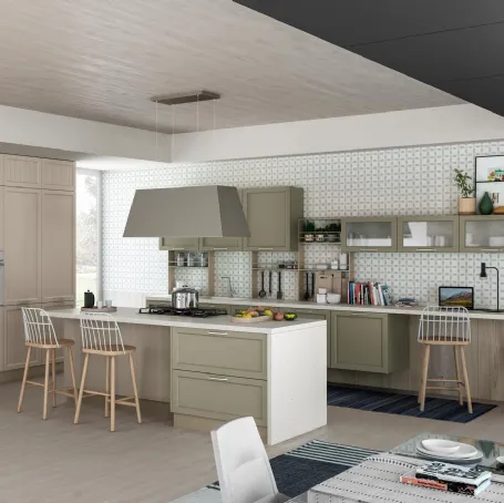 Cucina Classica Contempo in laccato opaco Verde Lichene e Frassino Tortora di Creo