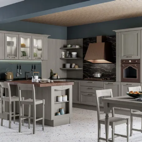 Cucina Classica angolare con penisola Aurea in Frassino laccato Grigio Reale di Creo