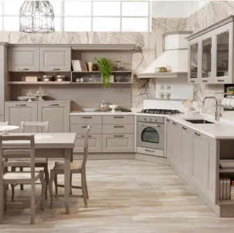 Cucina Classica angolare Oprah in legno massello laccato Cammello di Creo