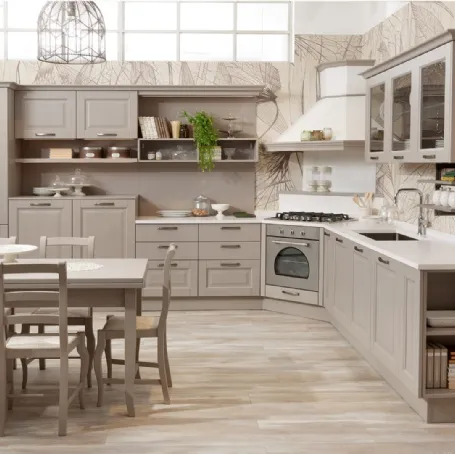 Cucina Classica angolare Oprah in legno massello laccato Cammello di Creo