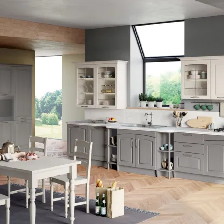 Cucina Moderna lineare Grace in Frassino Grigio Reale e frassino Bianco Camelia di Creo