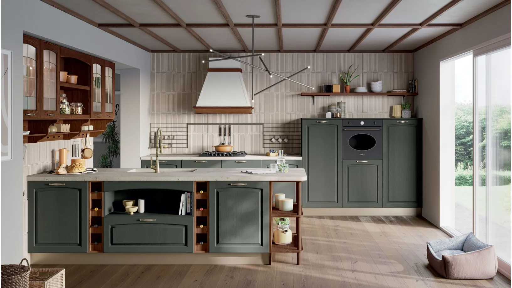 Cucina Classica con isola Grace in Frassino Verde di Creo
