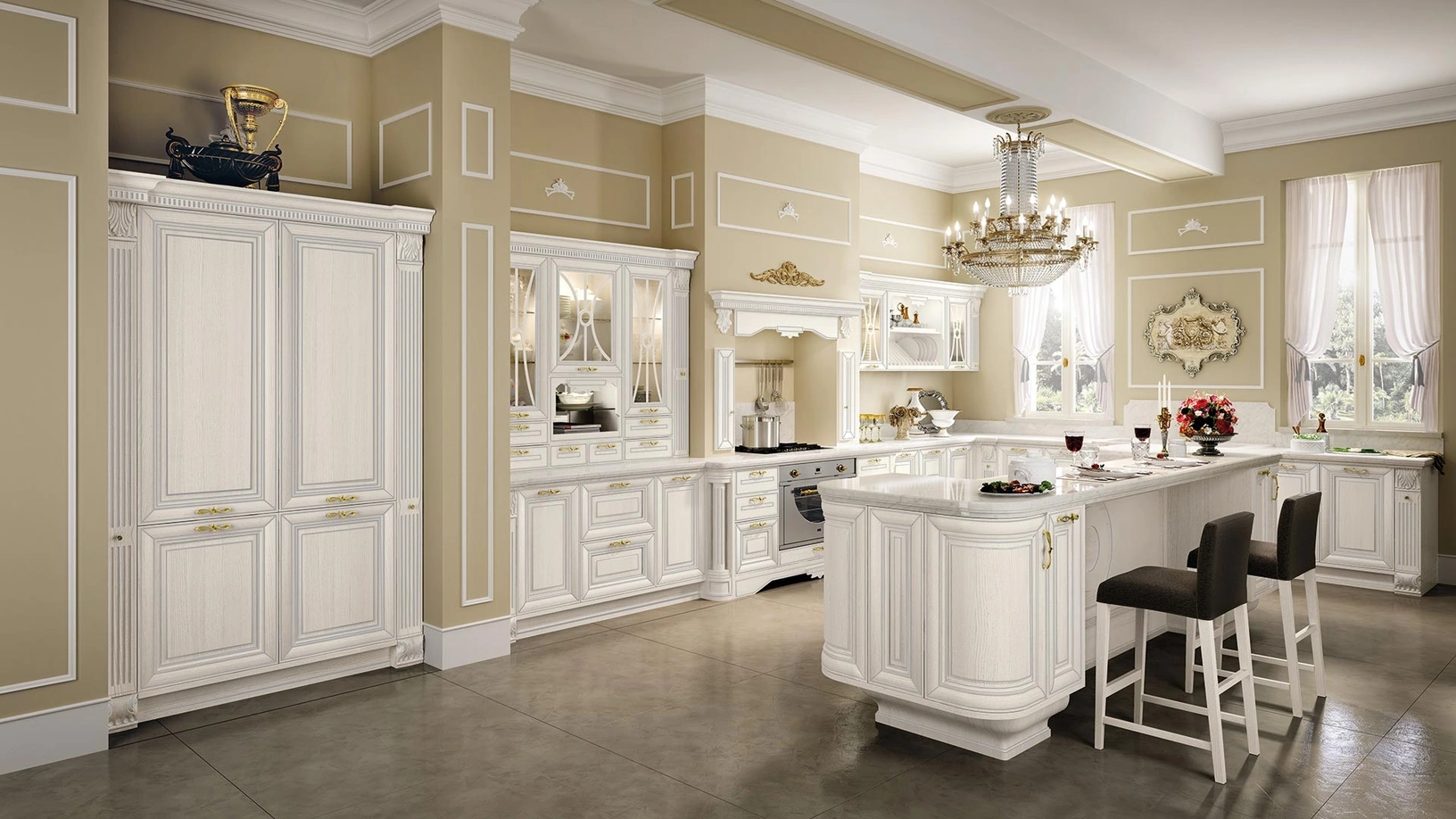Cucina Classica angolare con isola Pantheon 03 di Lube