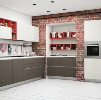 Cucina Moderna lineare Ank in laccato opaco Fango e melaminico Rovere Bianco di Creo