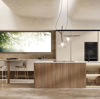 Cucina Moderna con isola Brera 03 in laccato e legno di Lube