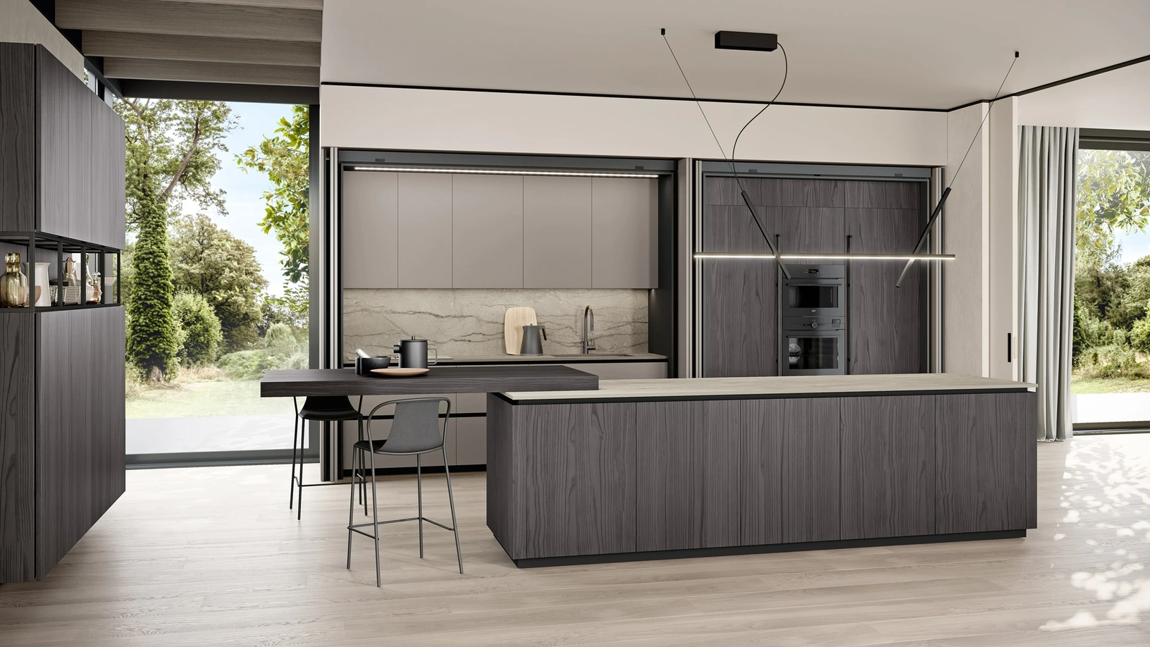 Cucina Moderna con isola Brera 07 in legno e laccato di Lube