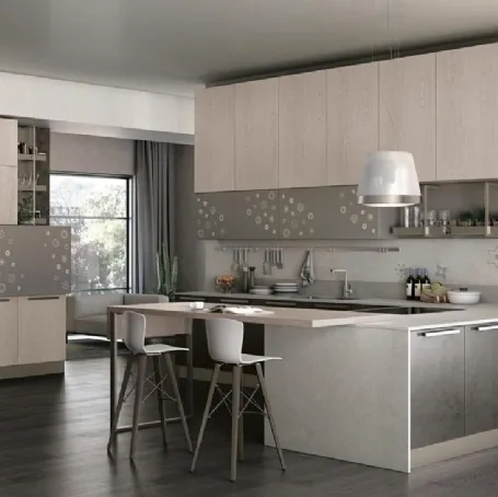 Cucina moderna con penisola in Rovere e laccato Clover 11 di Lube