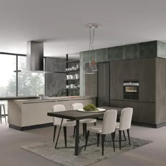 Cucina Moderna con penisola Clover 14 in Rovere e laccato opaco di Lube